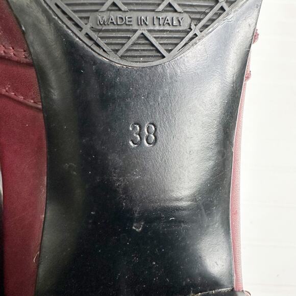 Chanel CC Burgundy Leather CC Quilted Diamond Stitched Block Heel Boots Calf 38 - Picture 9 of 13